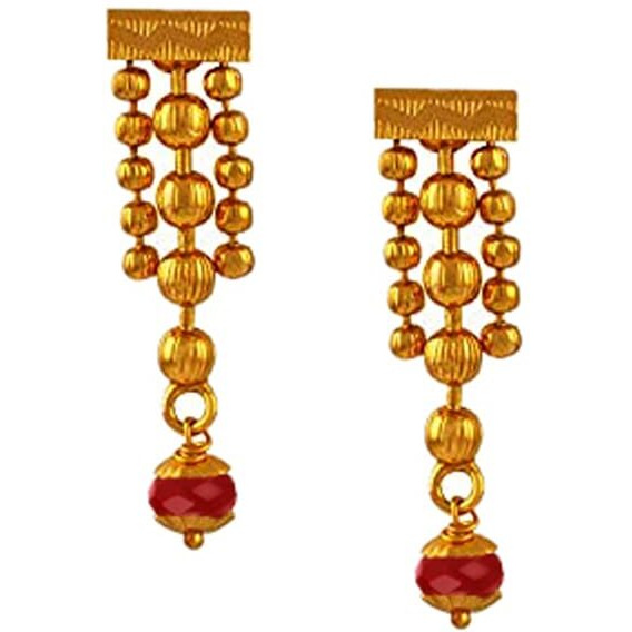 JFL - Jewellery for Less Traditional Ethnic One Gram 3 Layer Gold Plated Beaded Chain with Maroon Onyx Stone Long Necklace Set for Women and Girls,Valentine