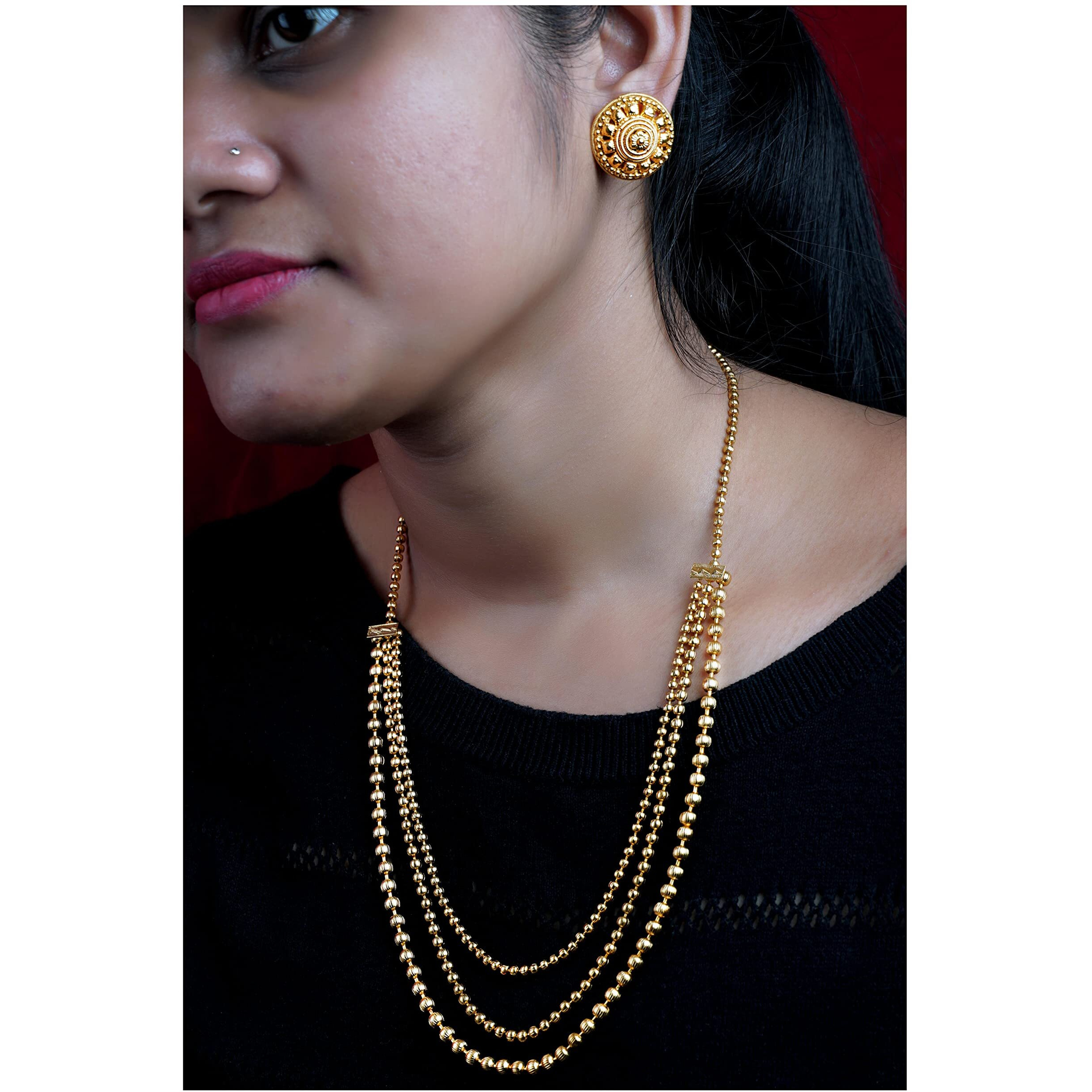 JFL - Jewellery for Less Traditional and Ethnic One Gram Gold Plated Multi Strands Round Gold Bead Necklace for Women & Girls,Valentine