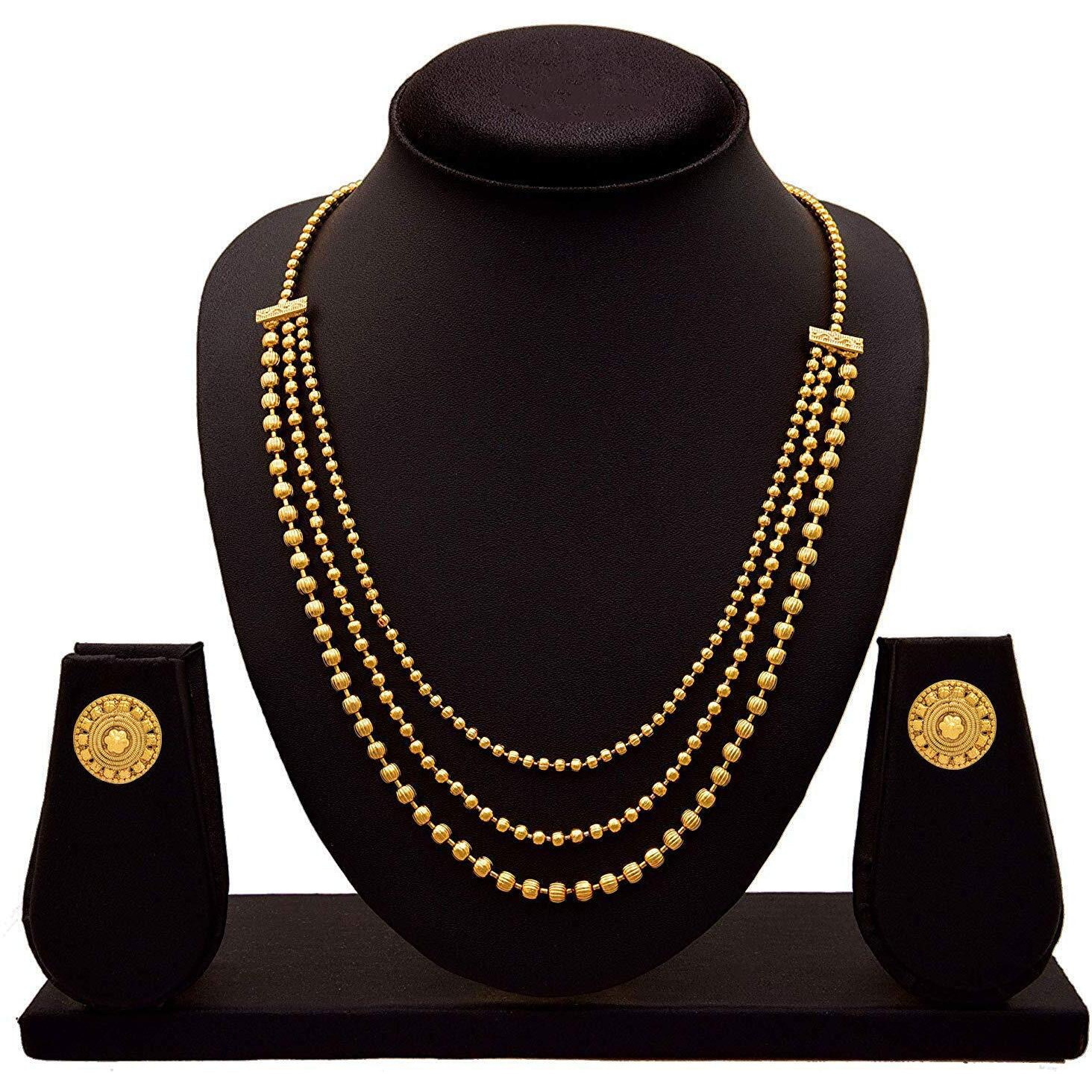 JFL - Jewellery for Less Traditional and Ethnic One Gram Gold Plated Multi Strands Round Gold Bead Necklace for Women & Girls,Valentine