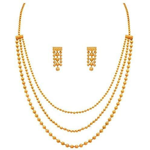 JFL - Jewellery for Less Traditional Necklace & Earrings set One Gram Gold Plated Necklace set Jewellery for women & Girls Latest stylish gold temple jewellery set for women
