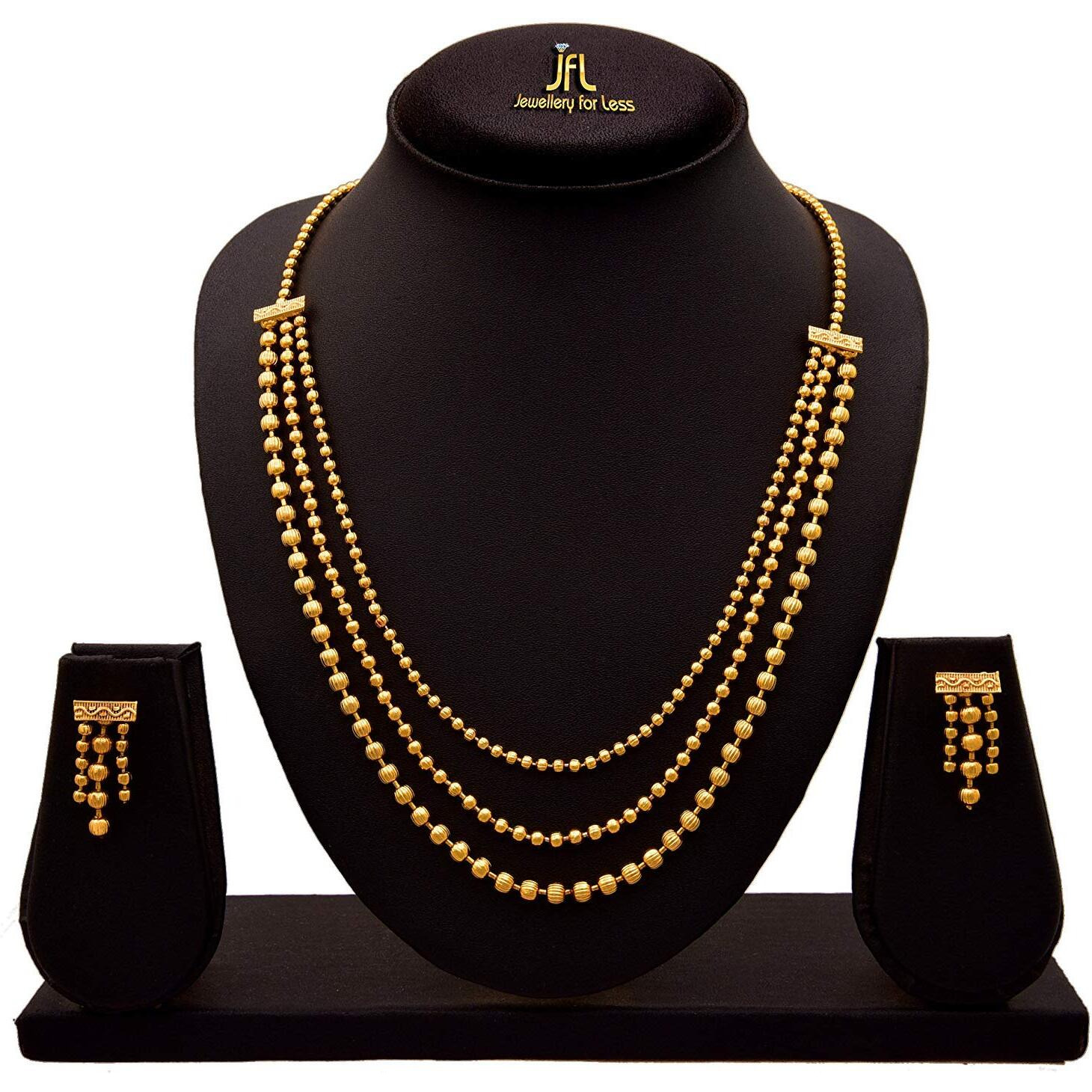 JFL - Jewellery for Less Traditional Necklace & Earrings set One Gram Gold Plated Necklace set Jewellery for women & Girls Latest stylish gold temple jewellery set for women