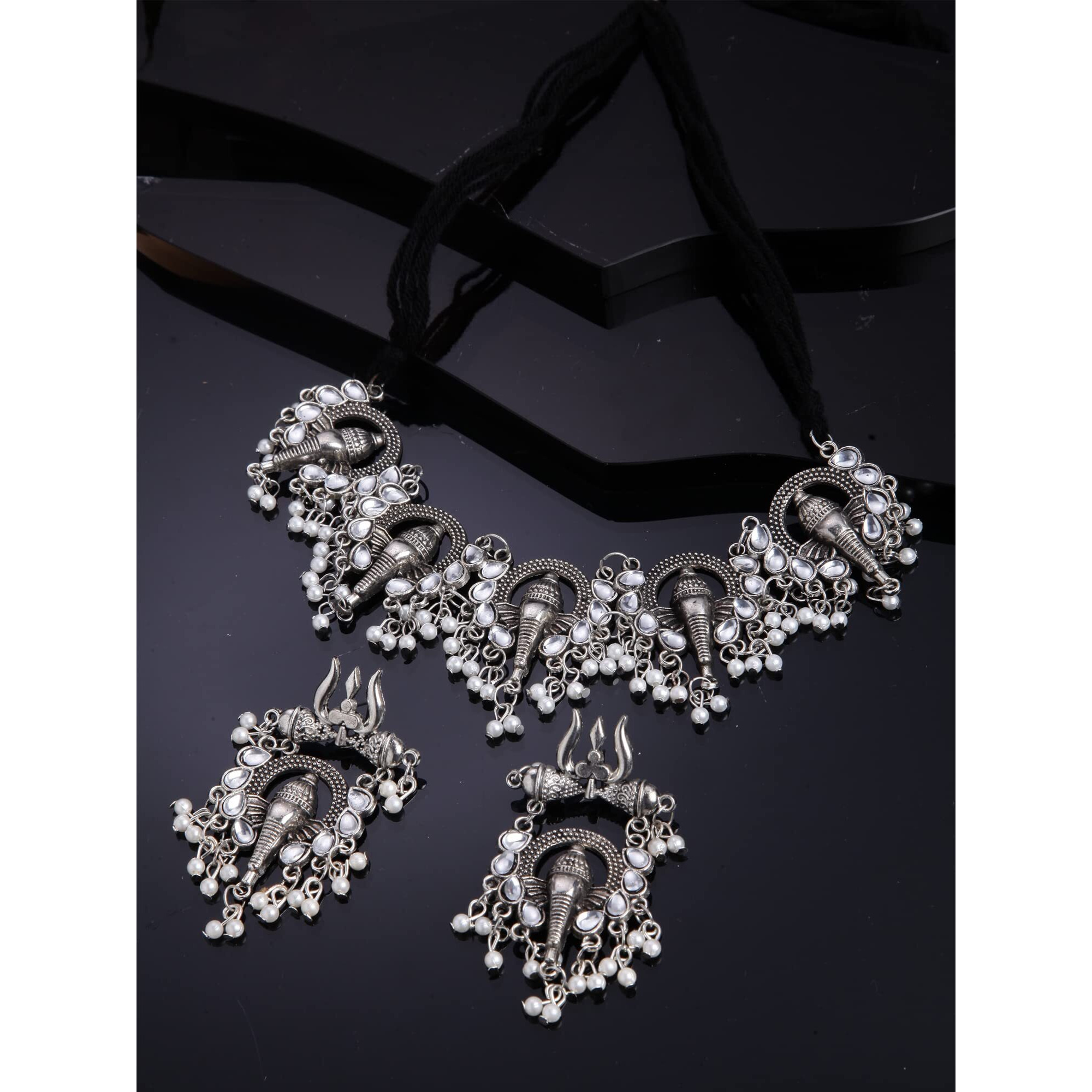 Shining Diva Fashion Latest Stylish Traditional Oxidised Silver Necklace Jewellery Set for Women (13126s)