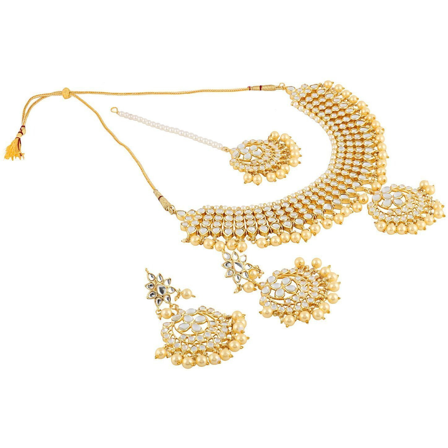 Shining Diva Gold Plated Kundan Pearl Traditional Necklace Set with Earrings for Women and Girls (White)(9609s)