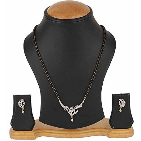 ZENEME White American Diamond Combo Of 4 Mangalsutra With Earrings Set For Women (Design-12)