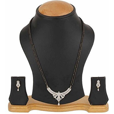 ZENEME White American Diamond Combo Of 4 Mangalsutra With Earrings Set For Women (Design-12)