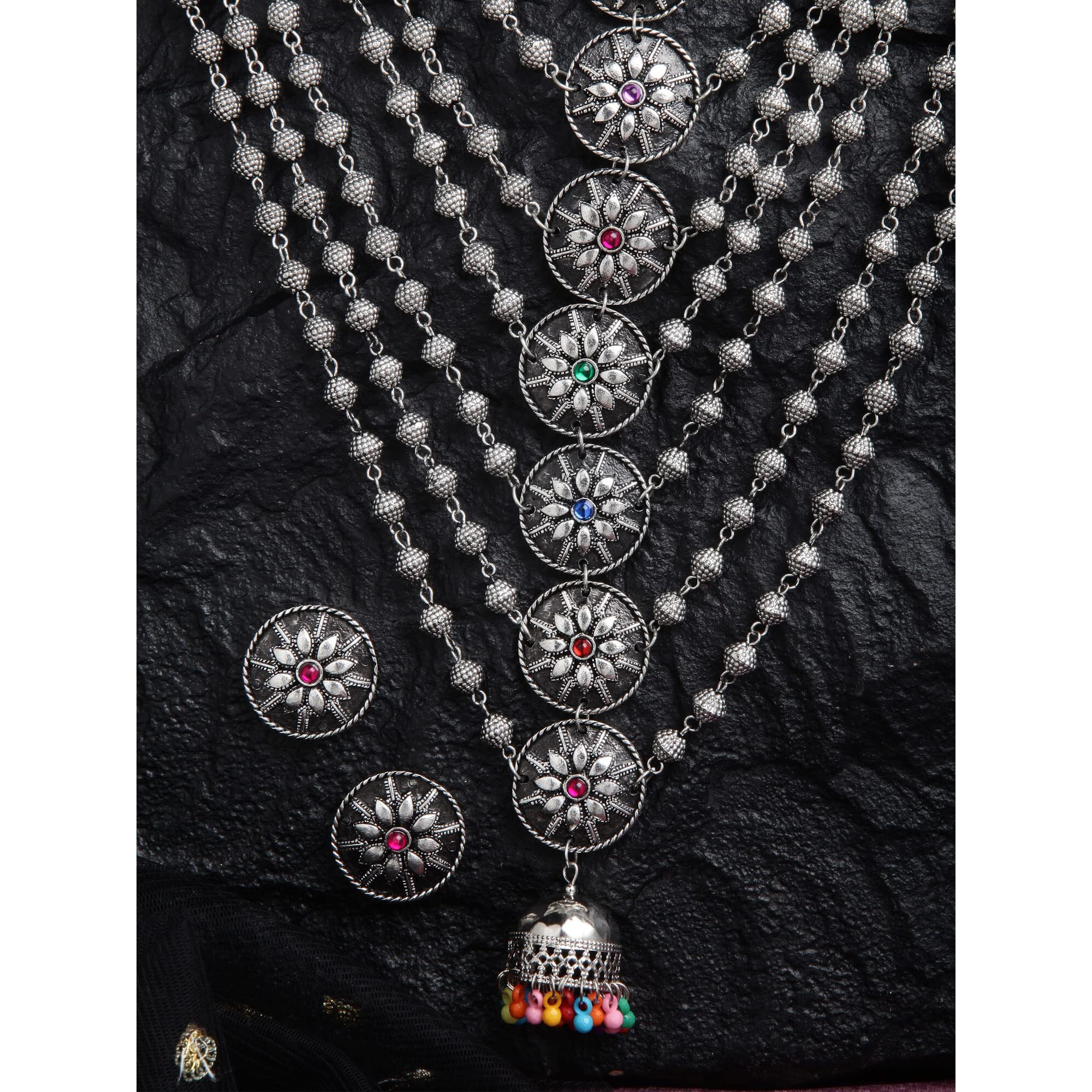 Shining Diva Fashion Latest Stylish Traditional Oxidised Silver Necklace Jewellery Set for Women (12391s)