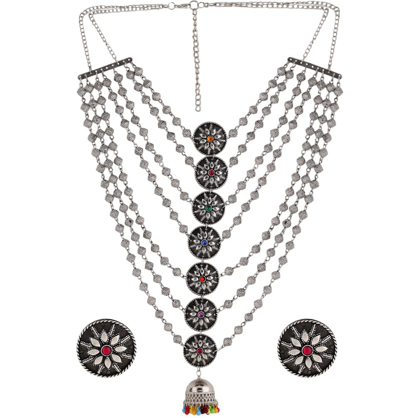 Shining Diva Fashion Latest Stylish Traditional Oxidised Silver Necklace Jewellery Set for Women (12391s)