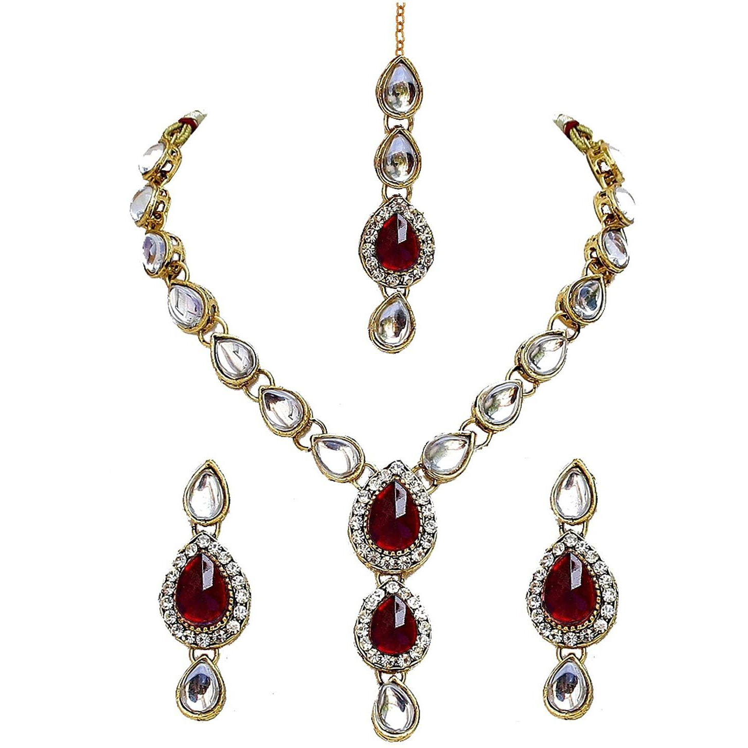Lucky Jewellery Maroon Gold Plated Kundan Jewellery Set for Women (MSK-1-LINE-M)