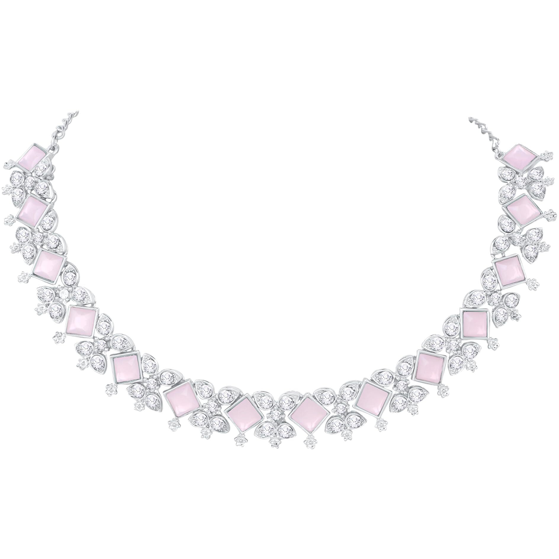 Atasi International Silver Plated Mint Pink Crystal Necklace Jewellery Set with Earrings For Women & Girls for Party, Wedding, Festive (RMP5781)