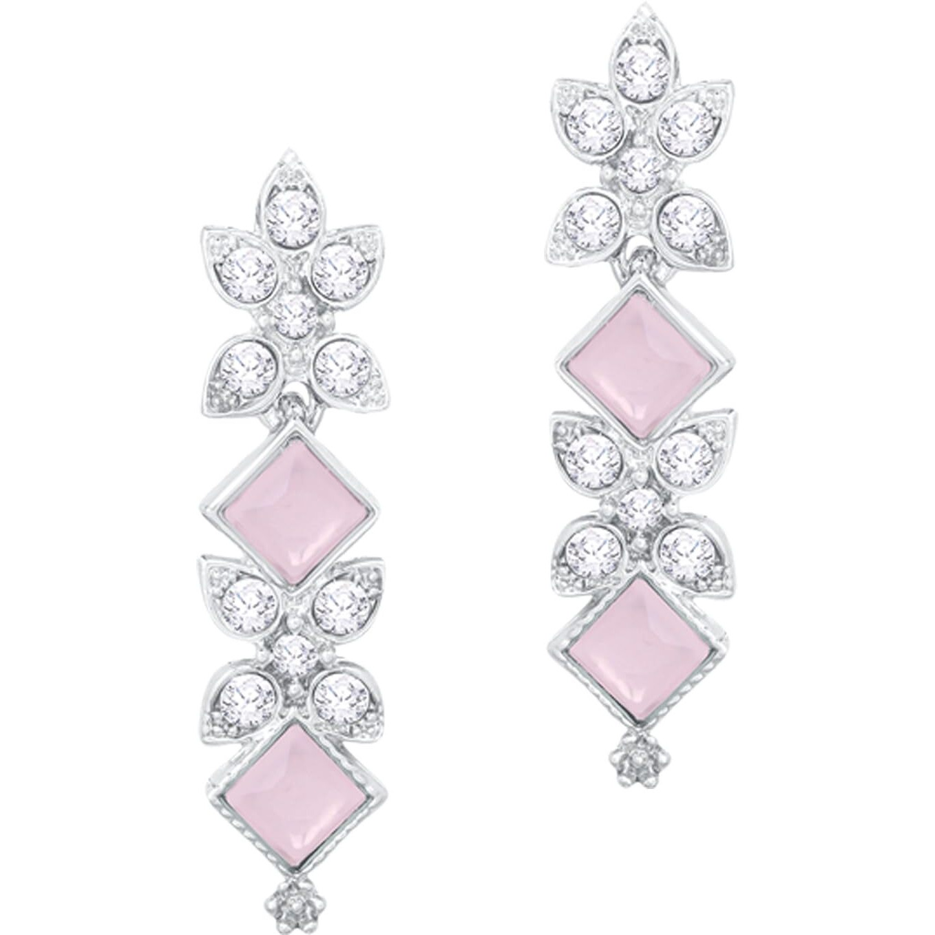 Atasi International Silver Plated Mint Pink Crystal Necklace Jewellery Set with Earrings For Women & Girls for Party, Wedding, Festive (RMP5781)
