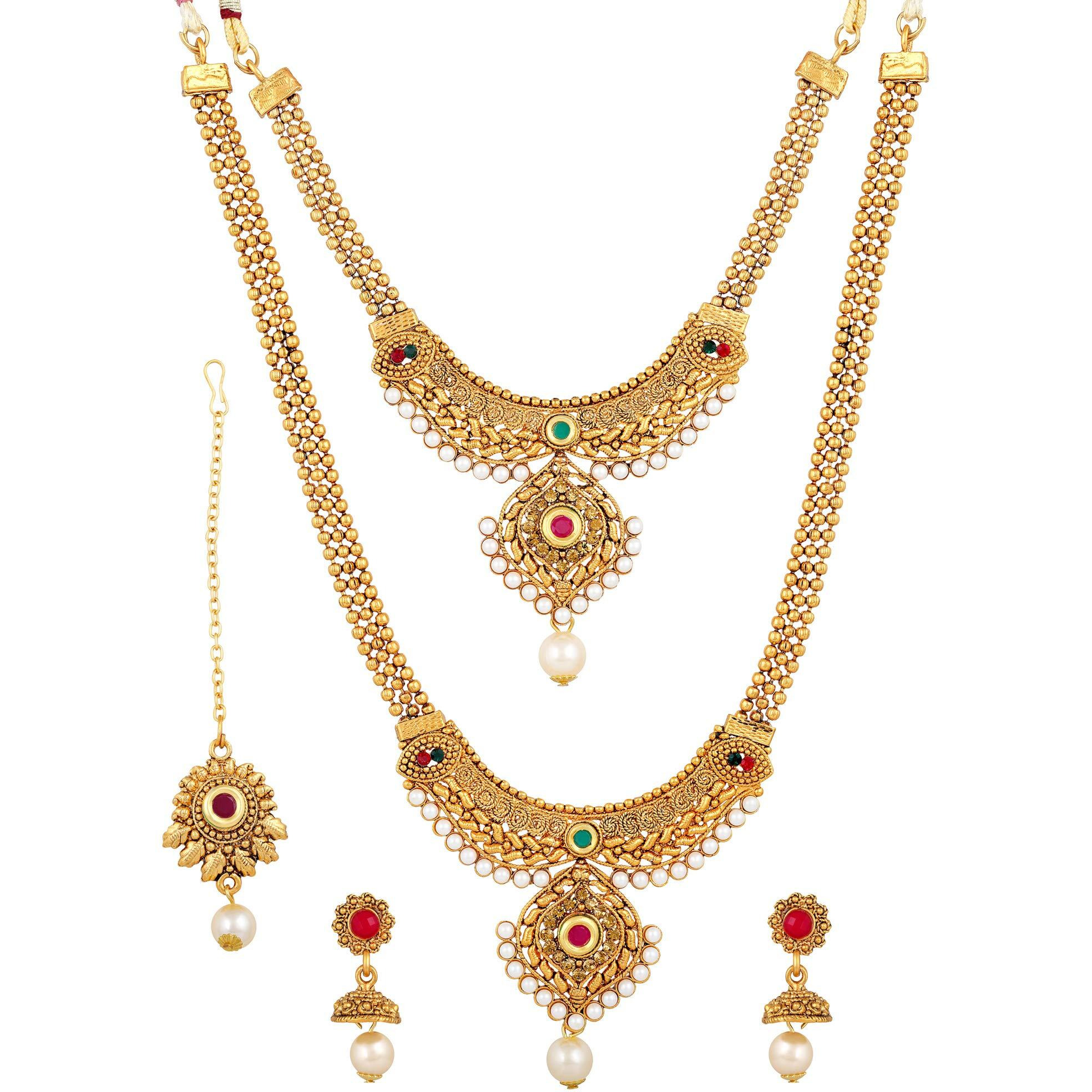 Shining Diva Fashion Latest Combo Design Necklace Set for Women Traditional Gold Plated Jewellery Set for Women (Golden) (10644s)