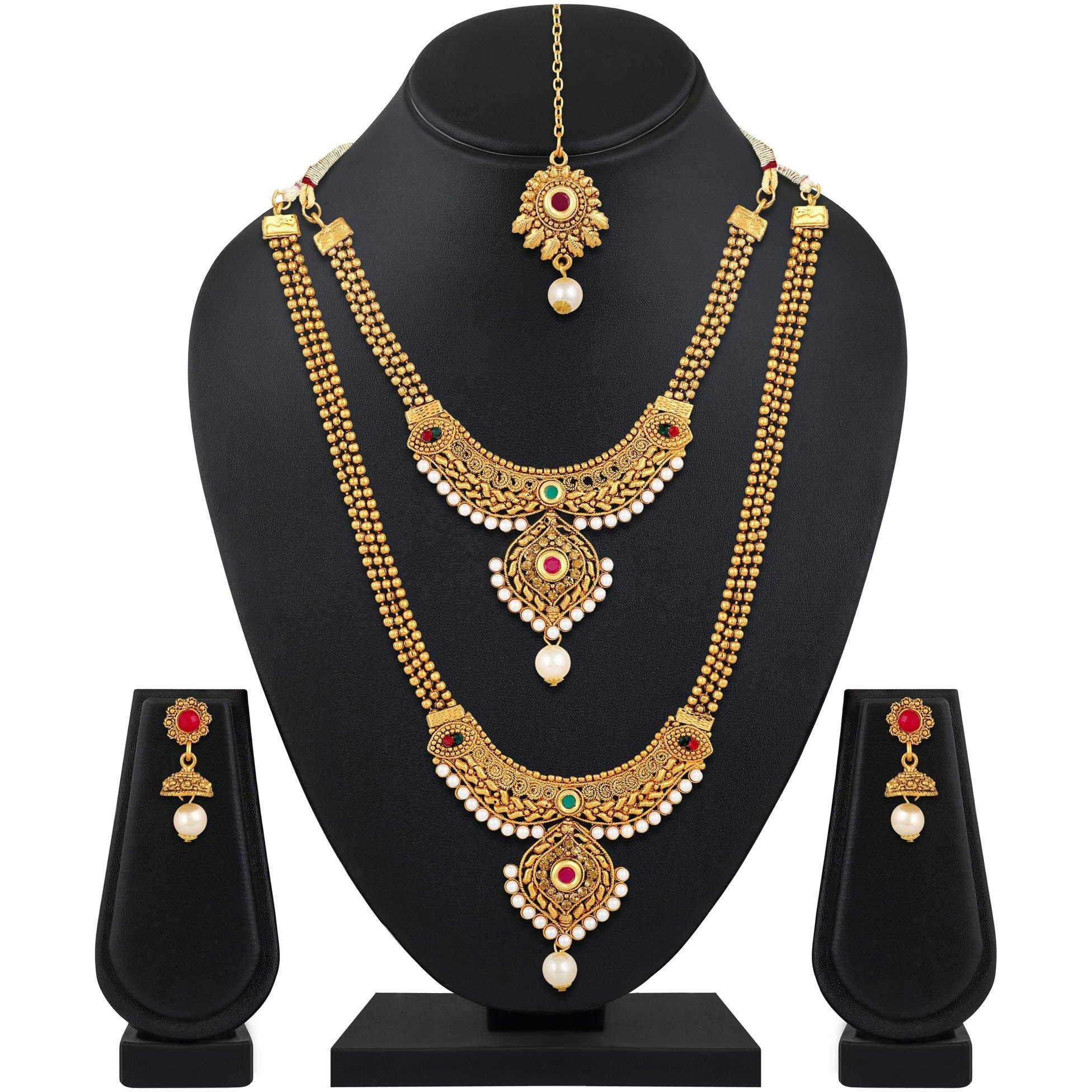 Shining Diva Fashion Latest Combo Design Necklace Set for Women Traditional Gold Plated Jewellery Set for Women (Golden) (10644s)
