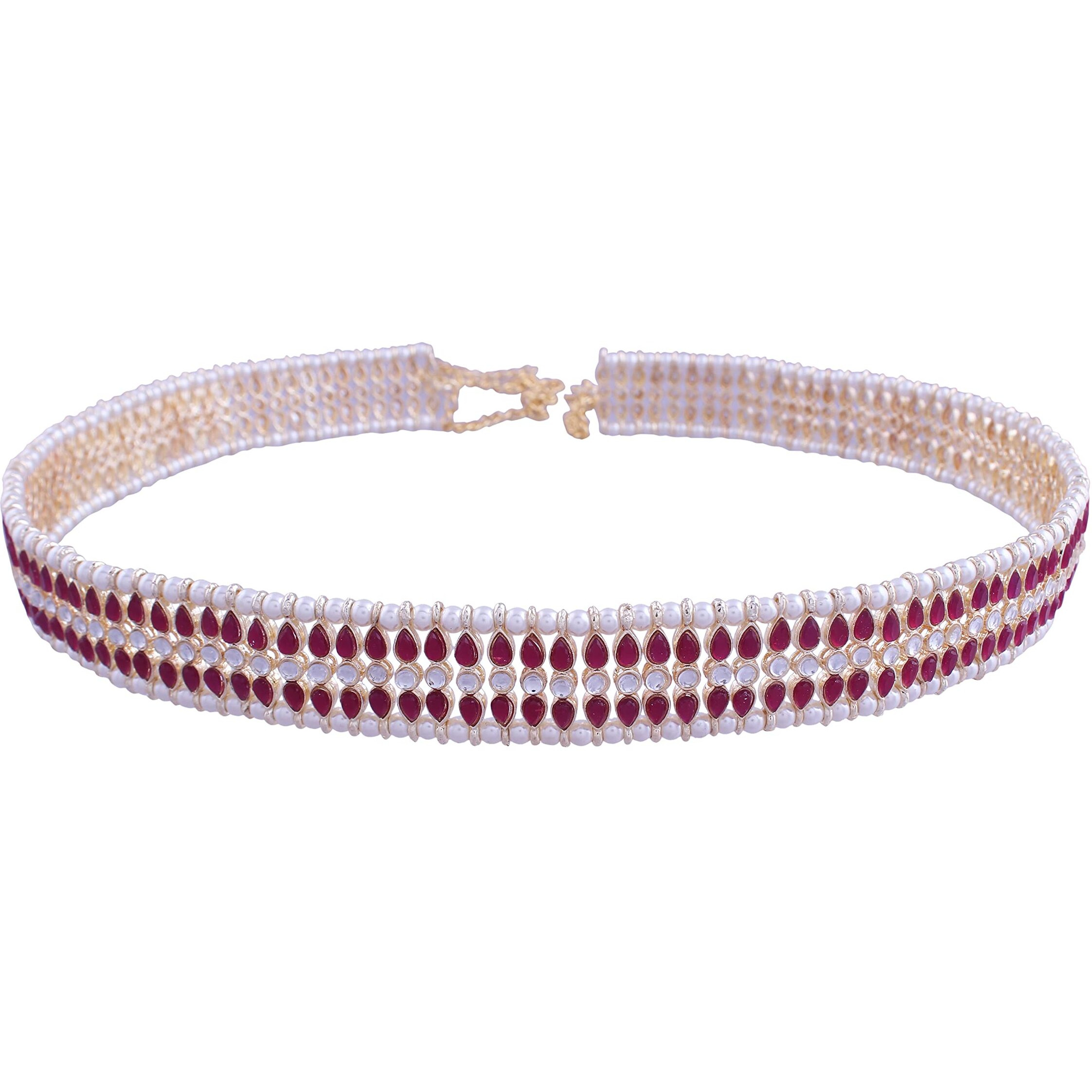 I Jewels 18K Gold Plated Traditional Ethnic Rani Pink Kundan Studded Adjustable Kamarband/Belly Chain/Kandora/Wait Belt For Women (B032Q)