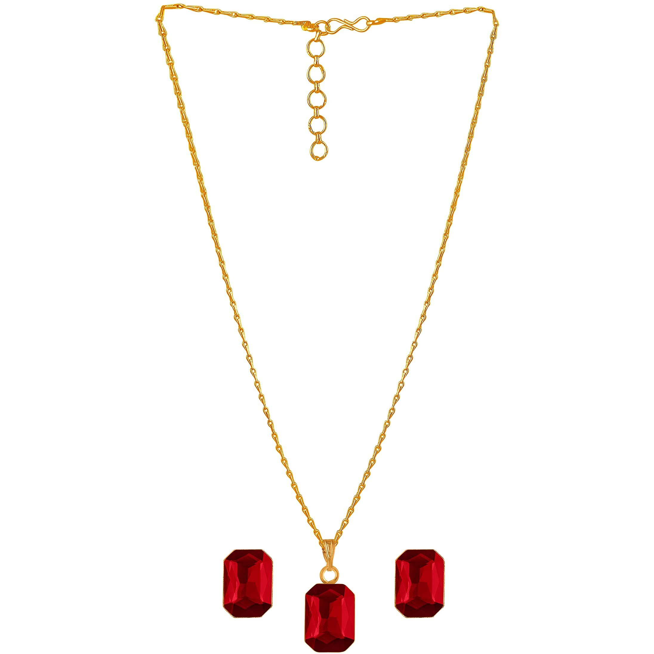 JFL - Jewellery for Less Red Crystal Pendant with Chain and Earrings Set for Women,Valentine