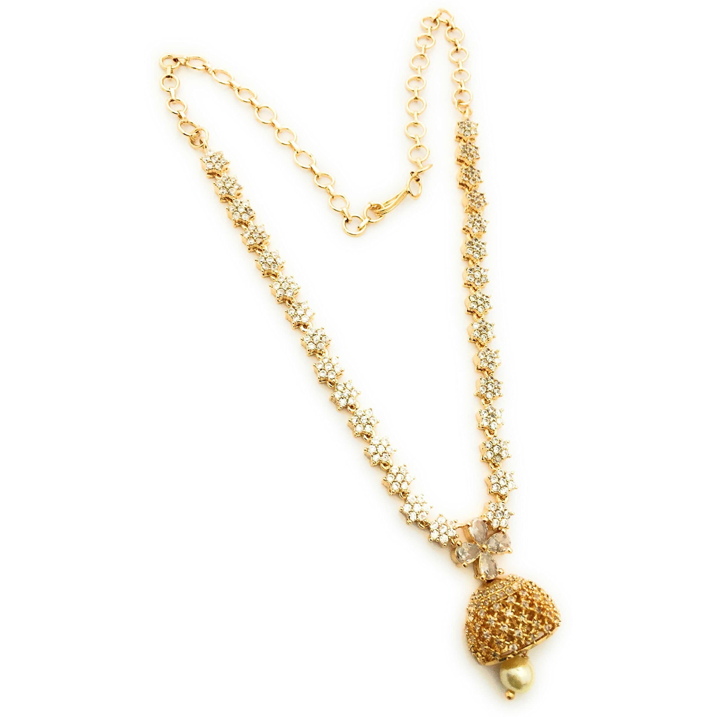 Sasitrends Micro Gold Plated American Diamond Ad Stone Studded Necklace Jewellery Set For Womens And Girls