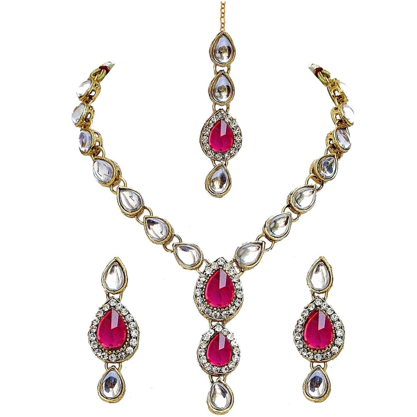 Lucky Jewellery Rani Pink Gold Plated Kundan Jewellery Set for Women (MSK-1-LINE-R)