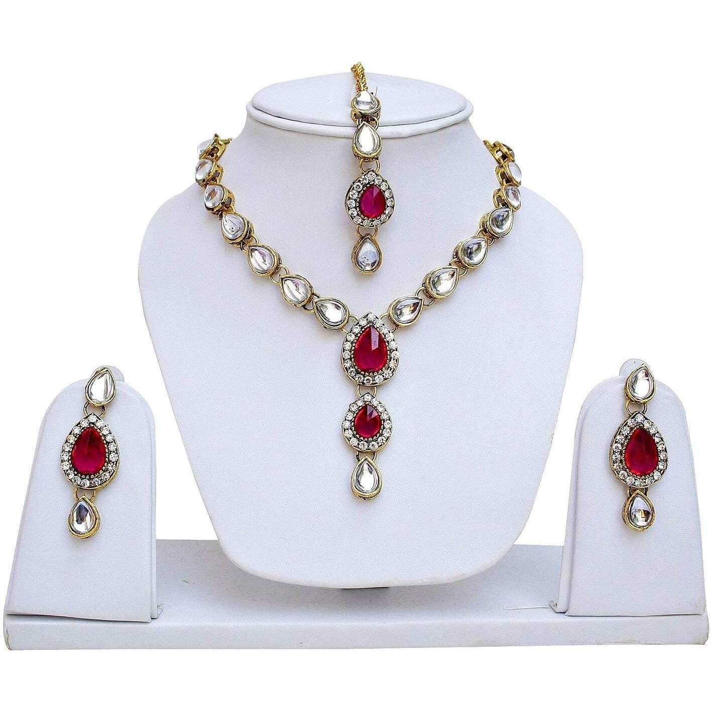 Lucky Jewellery Rani Pink Gold Plated Kundan Jewellery Set for Women (MSK-1-LINE-R)