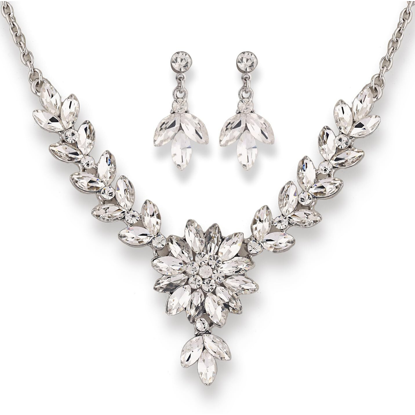 Shining Diva Fashion Latest Stylish Design Fancy Crystal Diamond Necklace Jewellery Set for Women (15223s)