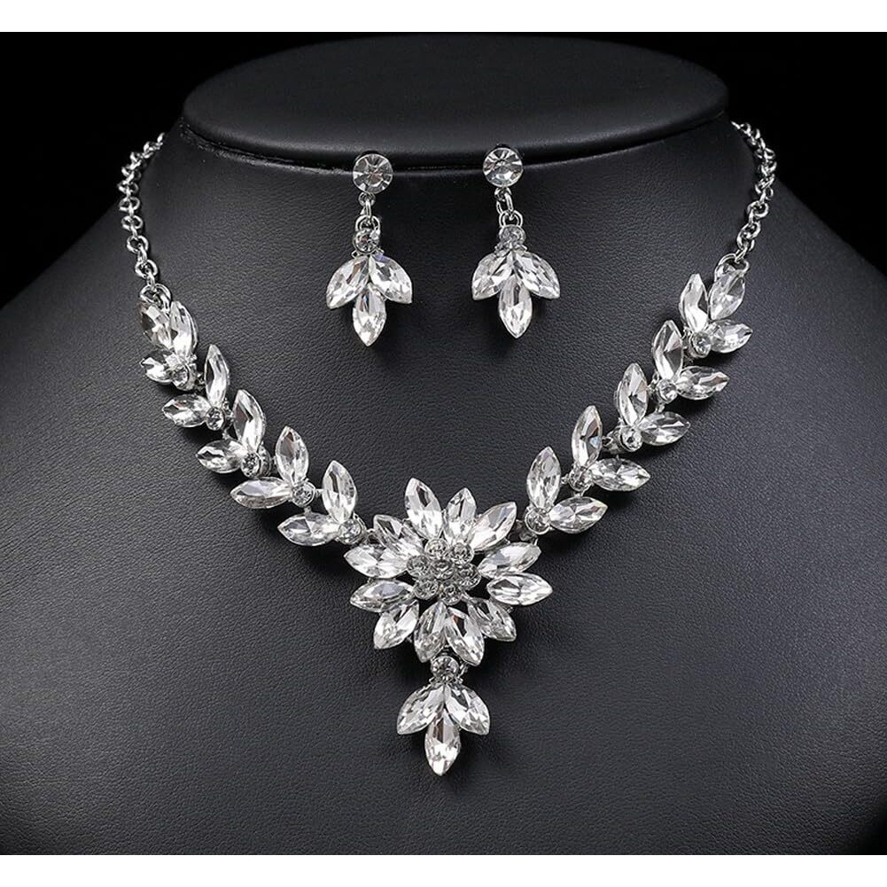 Shining Diva Fashion Latest Stylish Design Fancy Crystal Diamond Necklace Jewellery Set for Women (15223s)