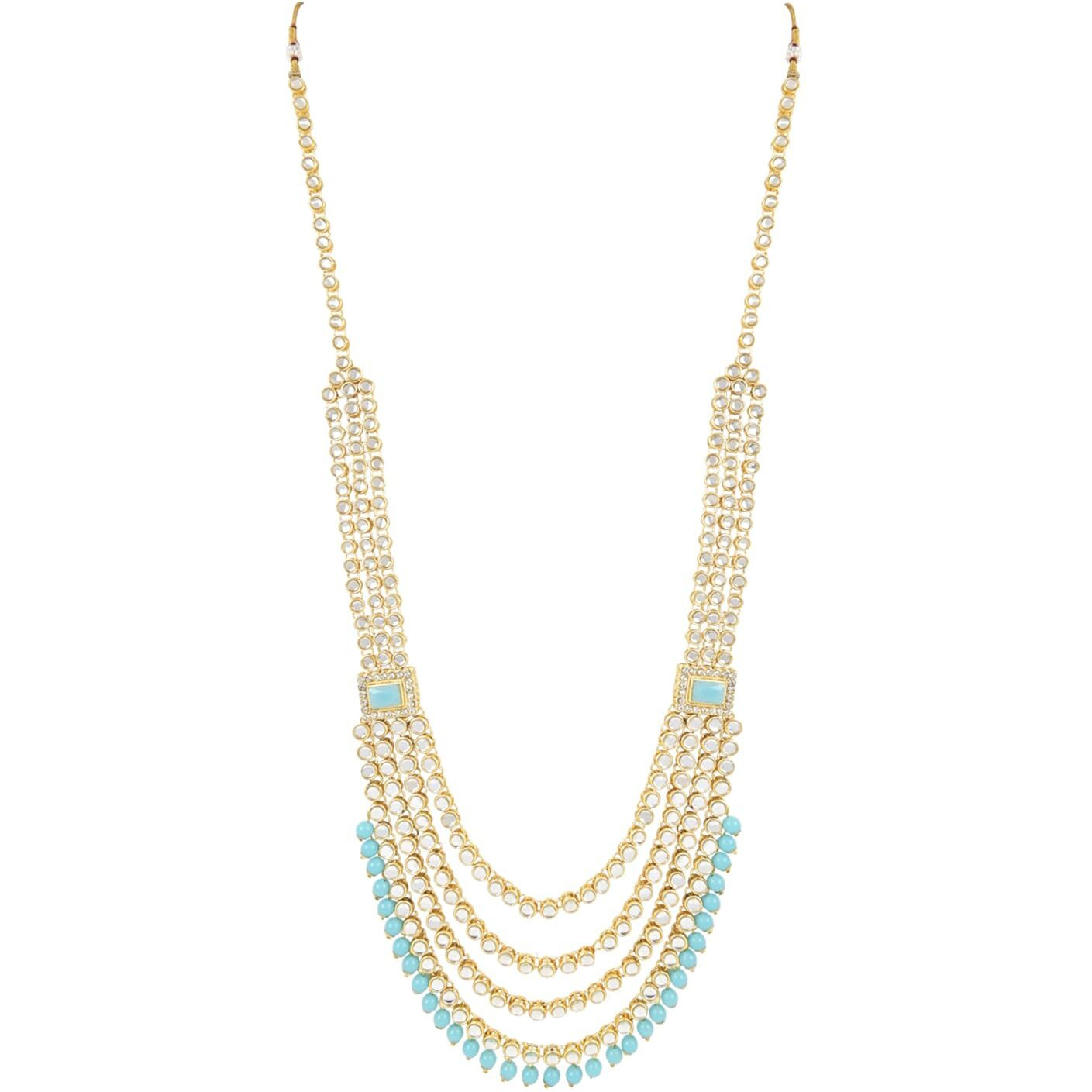 I Jewels Traditional Ethnic Indian Kundan Dulhan Bridal Jewellery Set for Women (Turquoise)