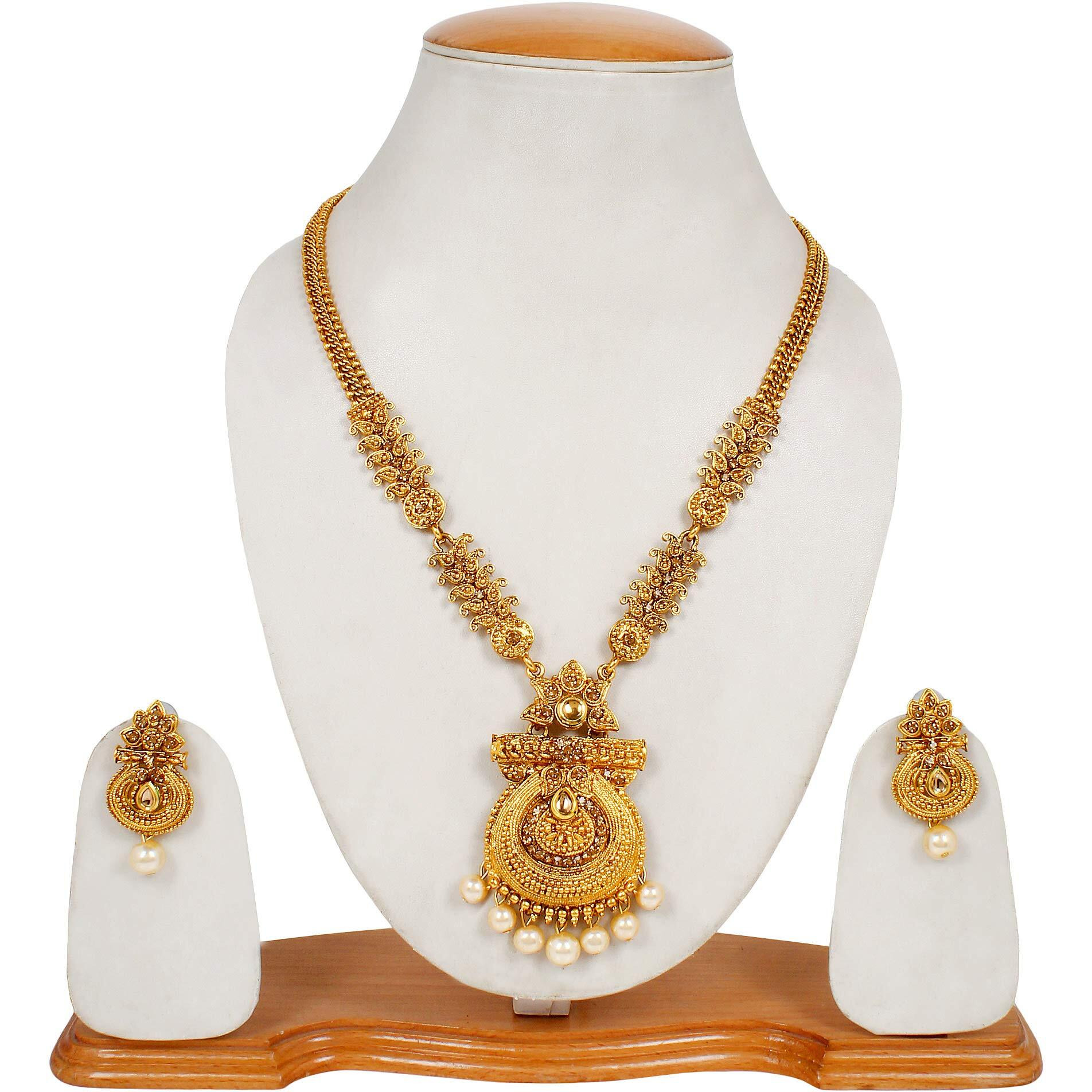Shining Diva Fashion Latest Long Design Necklace Set for Women Wedding Traditional Gold Plated Jewellery Set for Women (Golden) (10471s)
