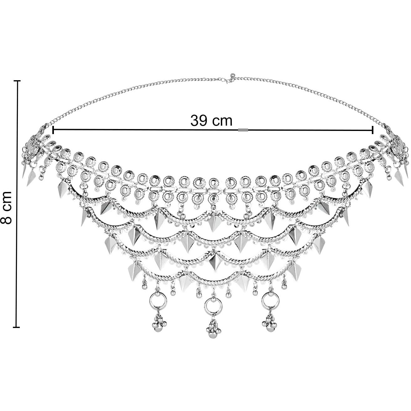 I Jewels Ethnic Silver Oxidised Traditional Adjustable Boho Waist Chain/Belly Chain/Kamarband For Women (Style-6)