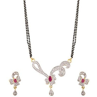 ZENEME White American Diamond Combo Of 4 Mangalsutra With Earrings Set For Women (Design-9)