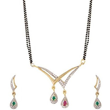 ZENEME White American Diamond Combo Of 4 Mangalsutra With Earrings Set For Women (Design-9)