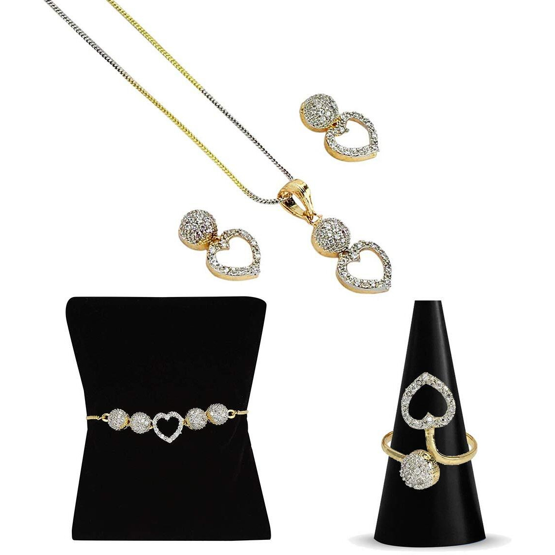 YouBella Jewellery Set for Women Combo of Necklace Set with Earrings, Bracelet and Ring for Girls and Women (Golden)