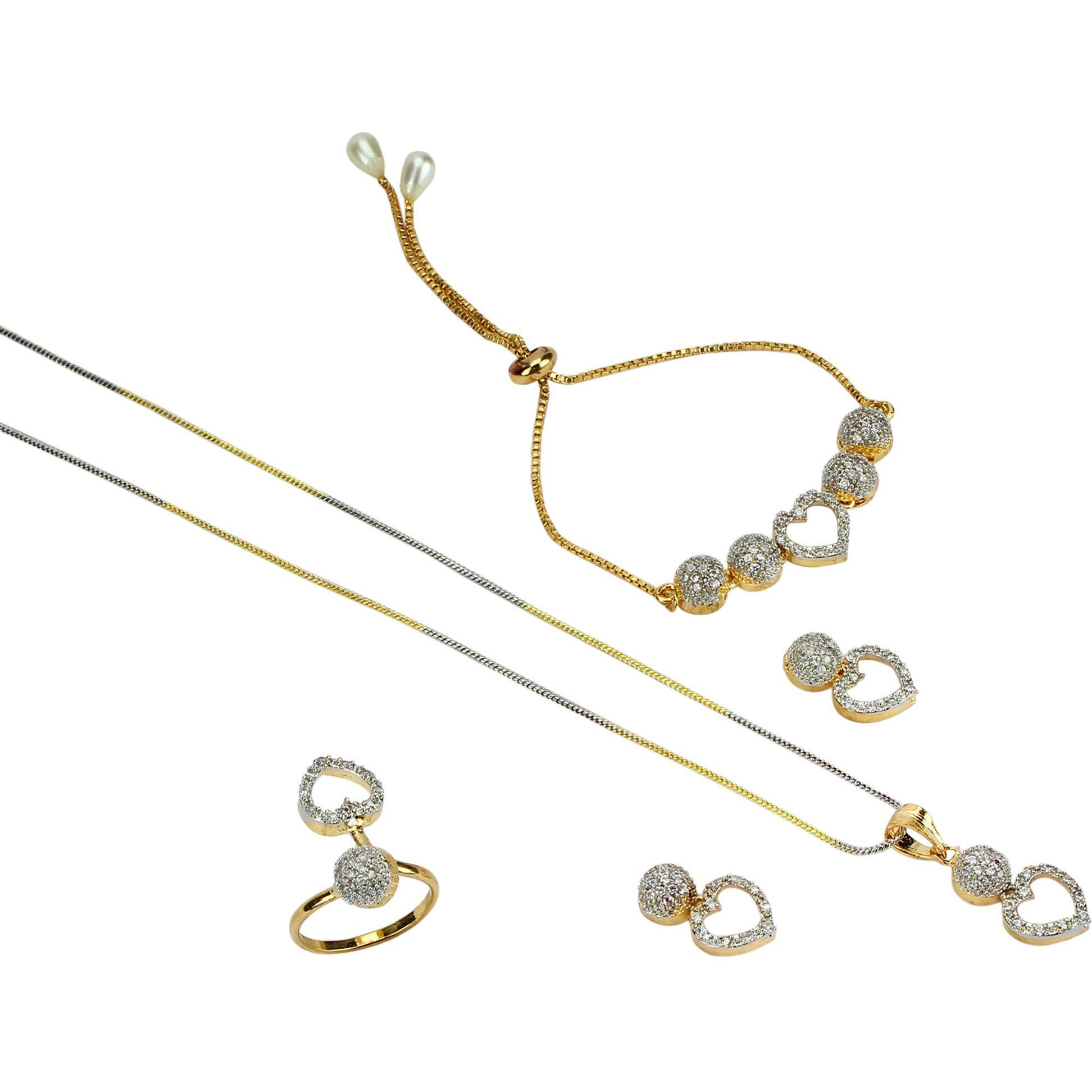 YouBella Jewellery Set for Women Combo of Necklace Set with Earrings, Bracelet and Ring for Girls and Women (Golden)