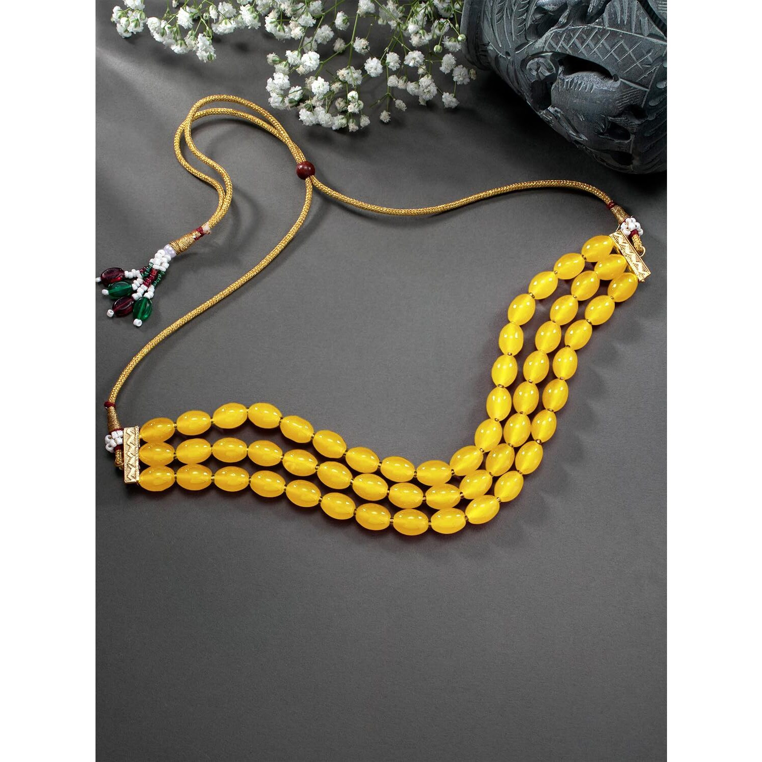 Peora Traditional Gold Plated Yellow Beads Choker Necklace Stylish Fashion Jewellery for Women & Girls