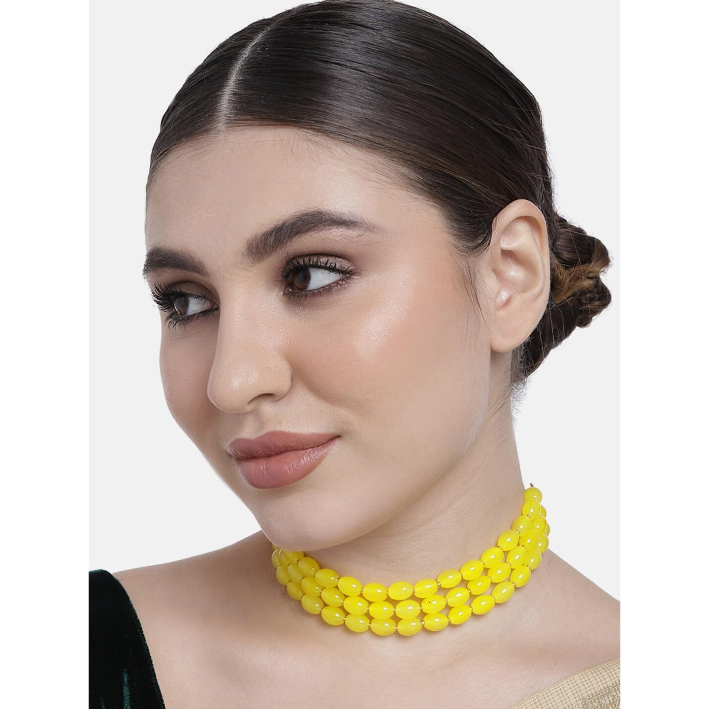 Peora Traditional Gold Plated Yellow Beads Choker Necklace Stylish Fashion Jewellery for Women & Girls