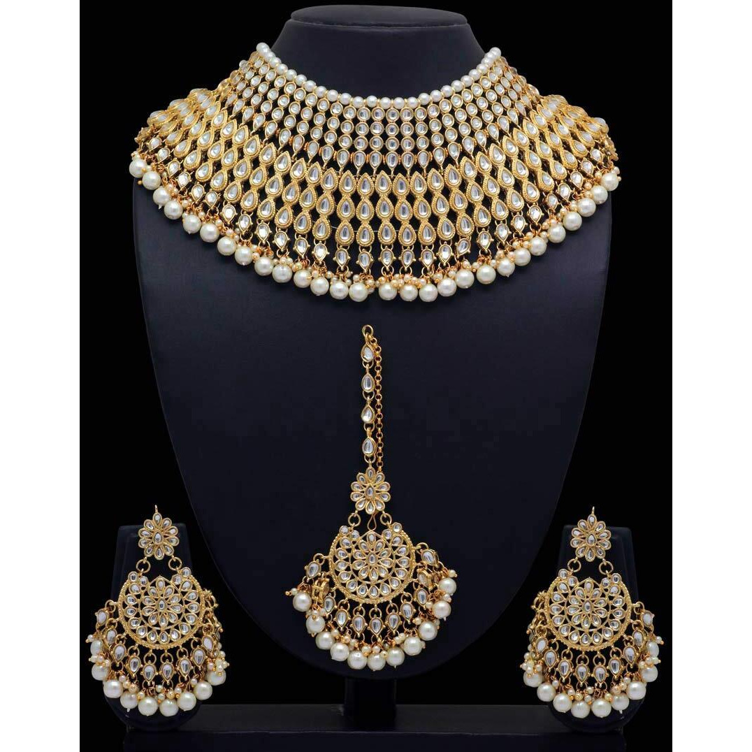 Shining Diva Fashion Latest Kundan Design Bridal Choker Necklace Set for Women Traditional Jewellery Set for Women (White) (10555s)