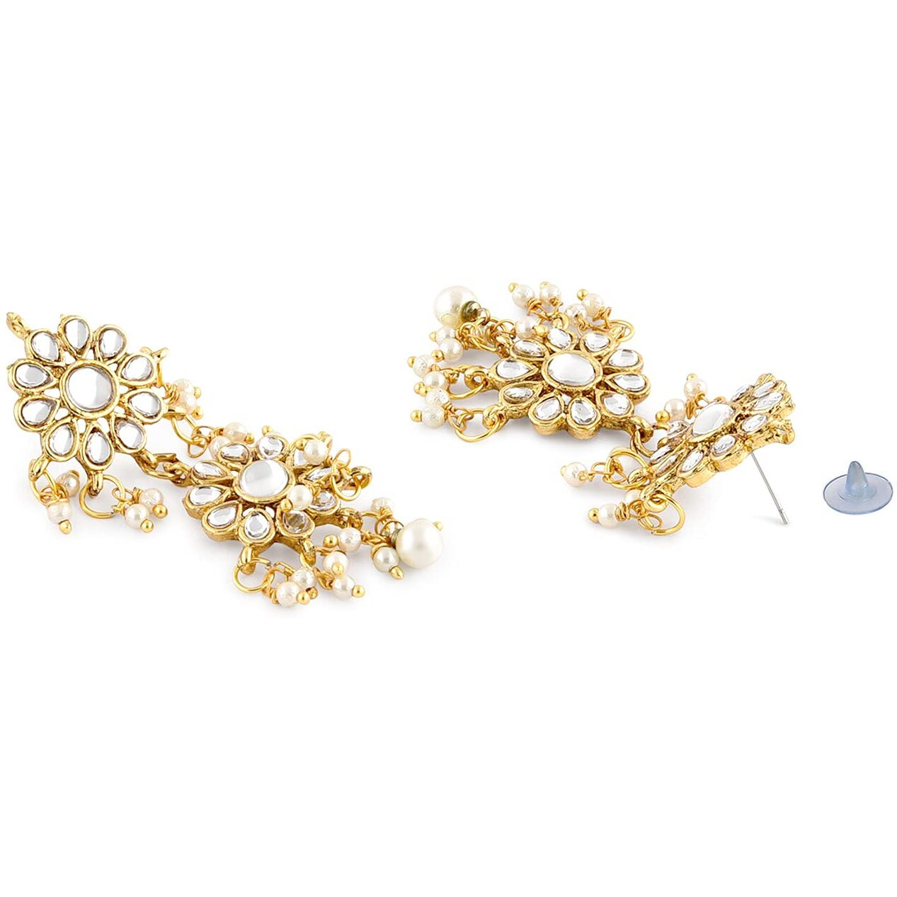 ZAVERI PEARLS Gold Tone Layered Kundan Bridal Long Necklace Earring & Ring Set For Women-ZPFK10817