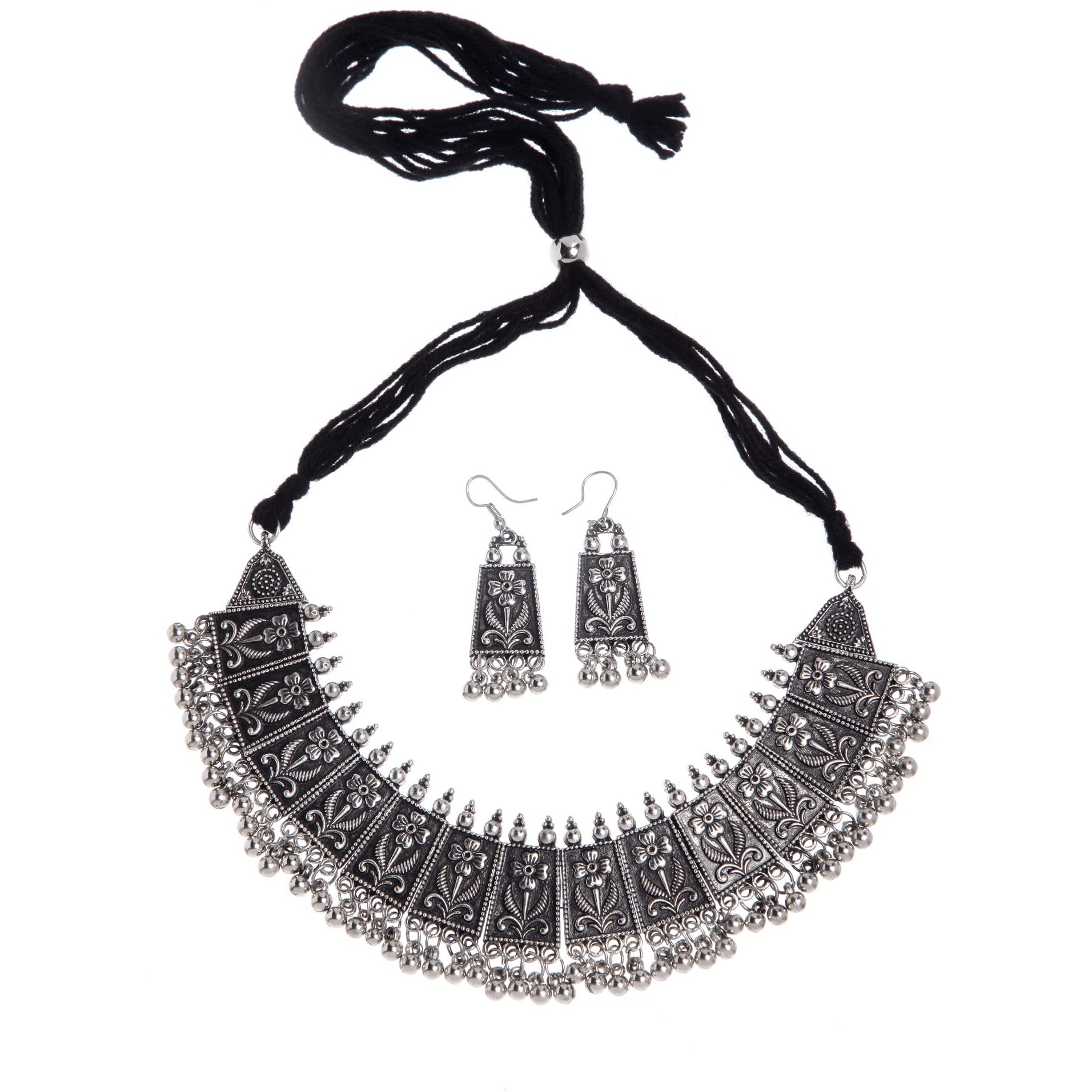 Shining Diva Fashion Latest Stylish Traditional Oxidised Silver Necklace Jewellery Set for Women (13122s)