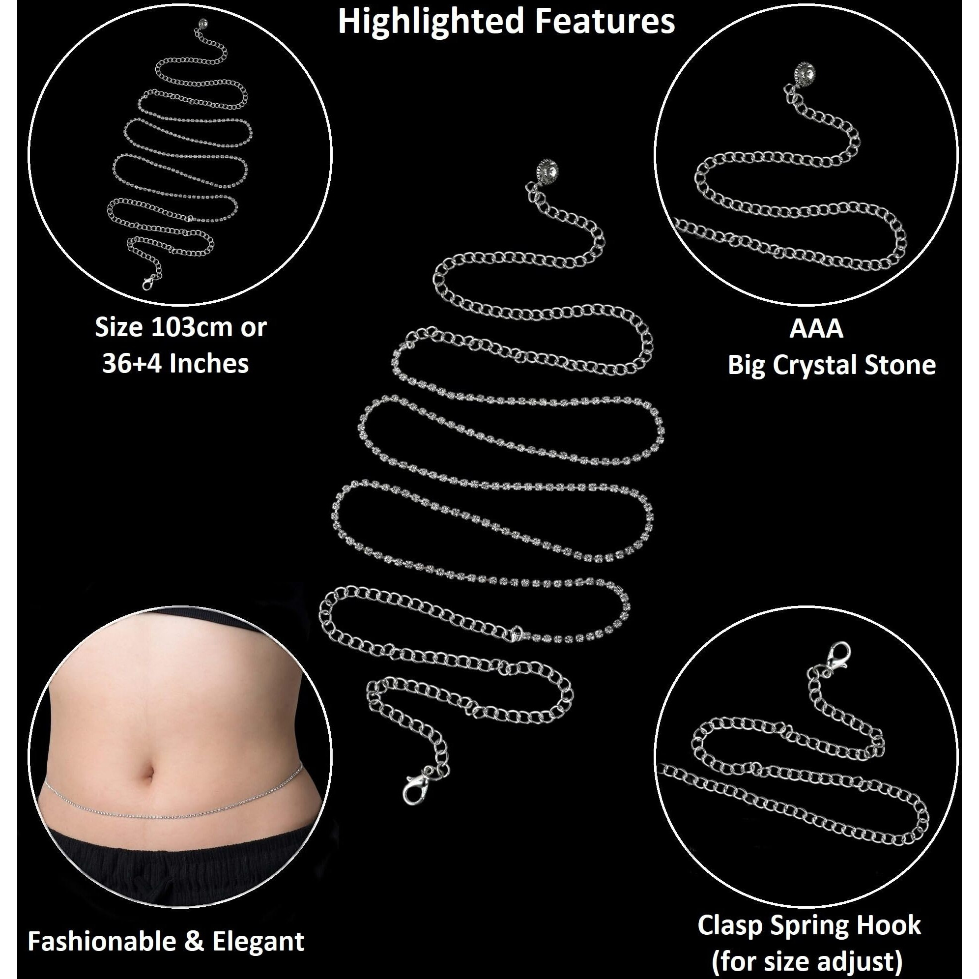 VAMA Saree Waist Strap belt Sontada karddhani vaddanam Kamarbandh Hip Body belly chain for women Girls (Silve waist strap belt)
