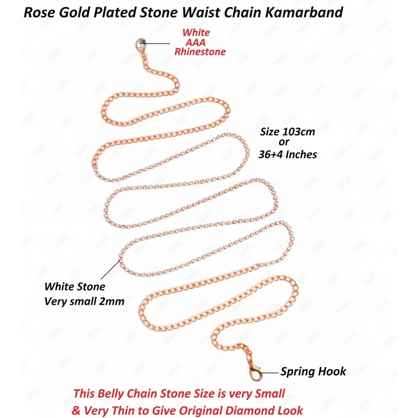VAMA Saree Waist Strap belt Sontada karddhani vaddanam Kamarbandh Hip Body belly chain for women Girls (Rose Gold Body chain)