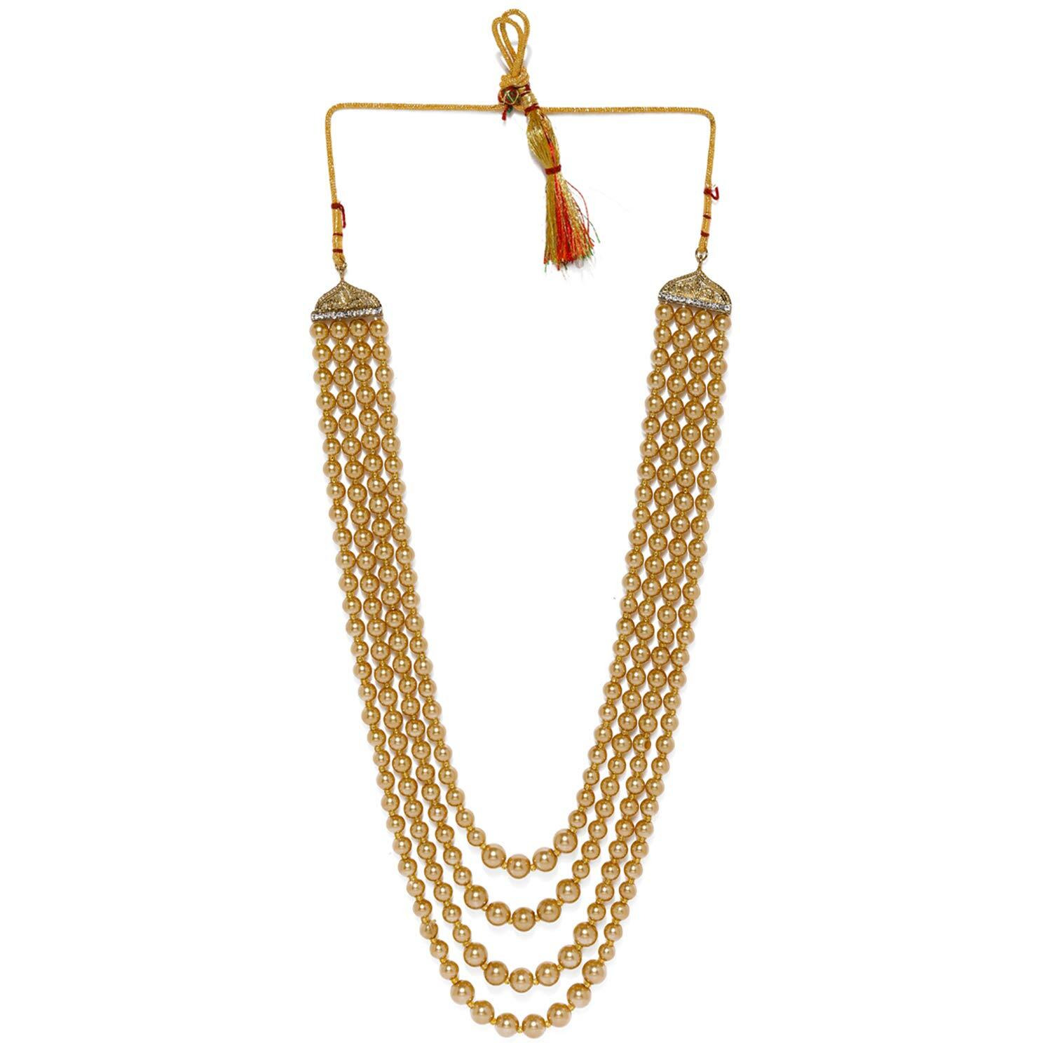 ZAVERI PEARLS Traditional Multi Layers Long Beaded Mala For Men-ZPFK8696