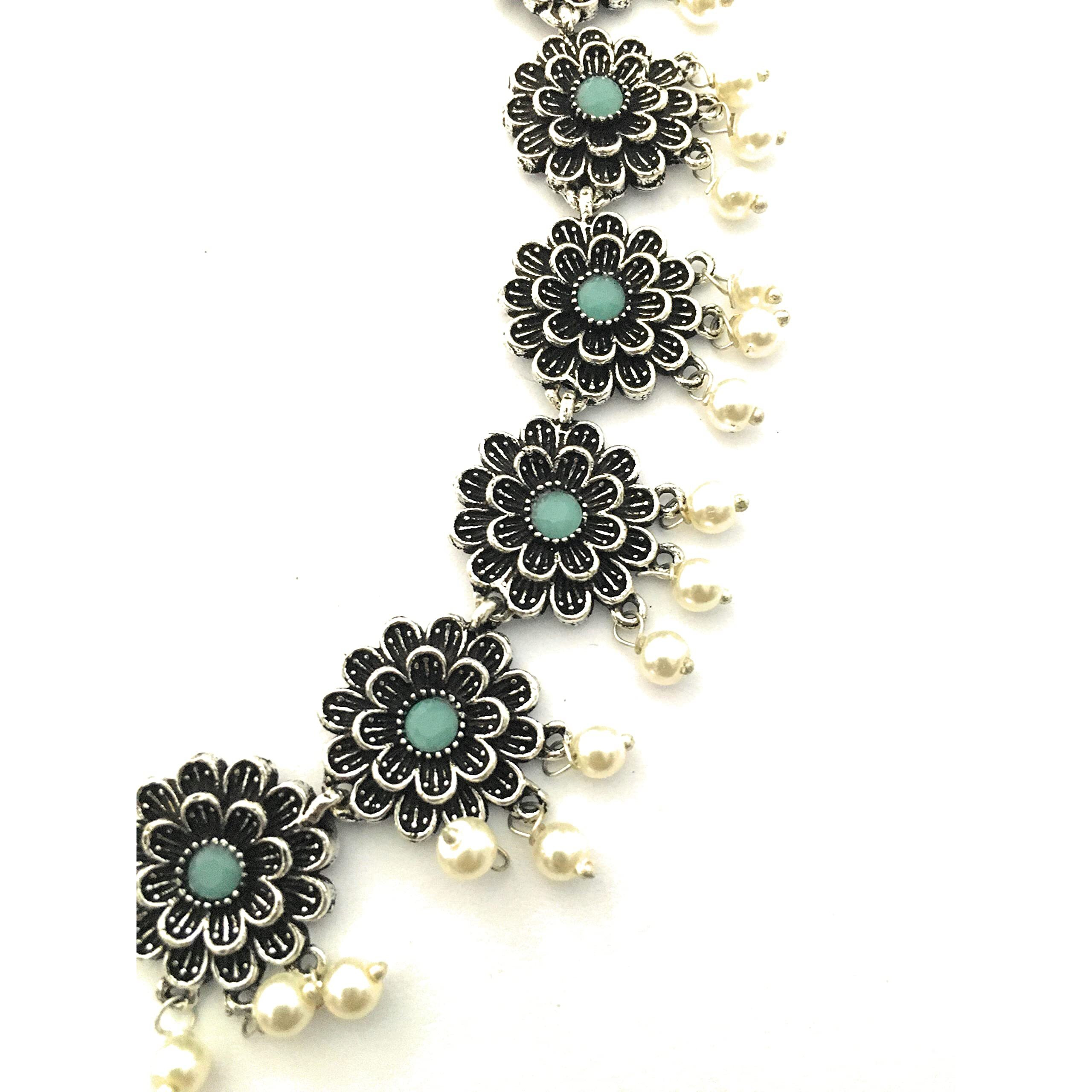 Sasitrends Oxidized Pearl German Silver Stone Studded Jewellery Necklace Set for Women and Girls