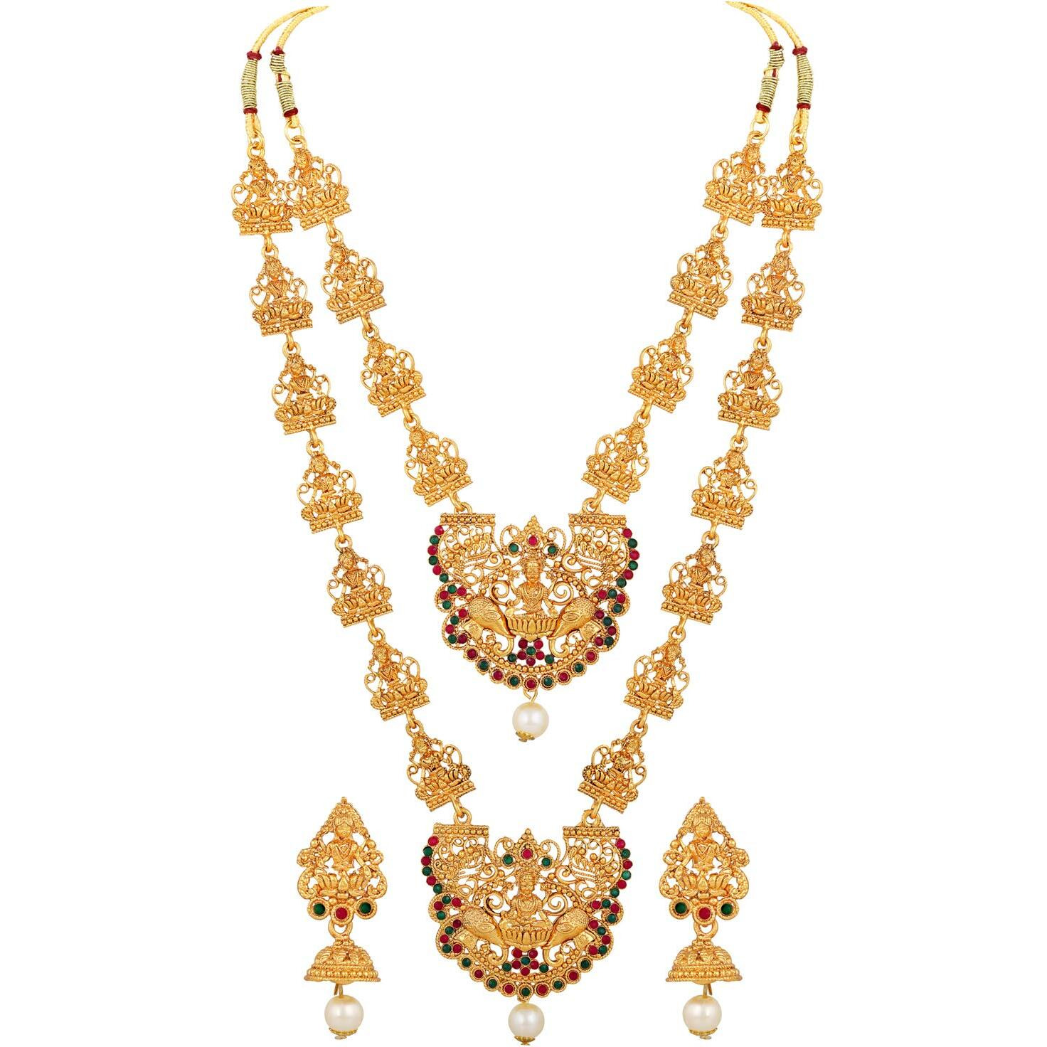 Shining Diva Fashion Latest Combo Design Temple Necklace Set for Women Traditional Gold Plated Jewellery Set for Women (Multicolor) (10642s)