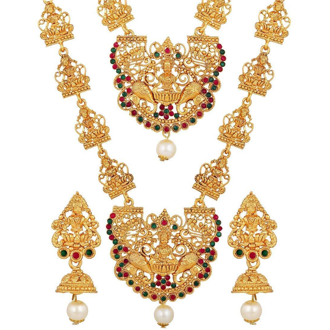 Shining Diva Fashion Latest Combo Design Temple Necklace Set for Women Traditional Gold Plated Jewellery Set for Women (Multicolor) (10642s)