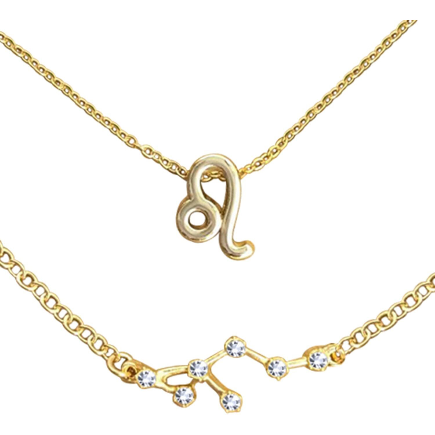 Peora Womens Leo Horoscope Zodiac Sign Pendant Necklace and Bracelet Combo Set (Gold)