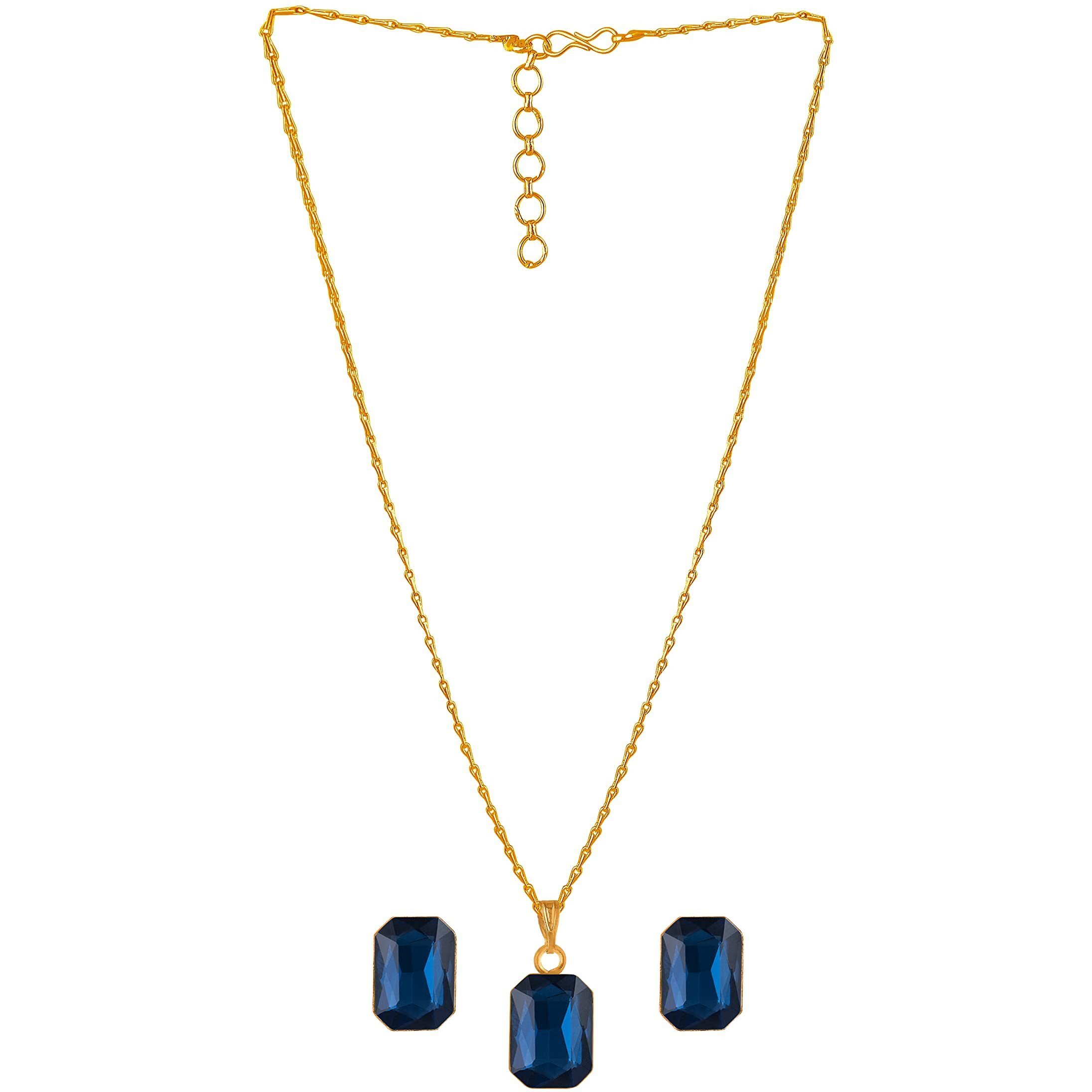 JFL - Jewellery for Less Blue Gold Plated Crystal Pendant with Chain and Earrings Set for Women- Valentine Latest Love,Valentine
