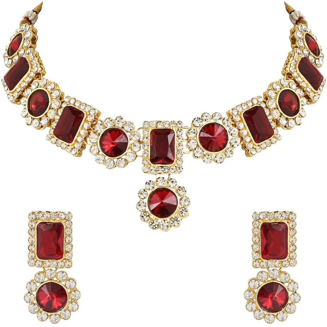 I Jewels 18K Gold Plated Traditional Stone Studded Necklace Jewellery Set For Women And Girls (IJ353M)