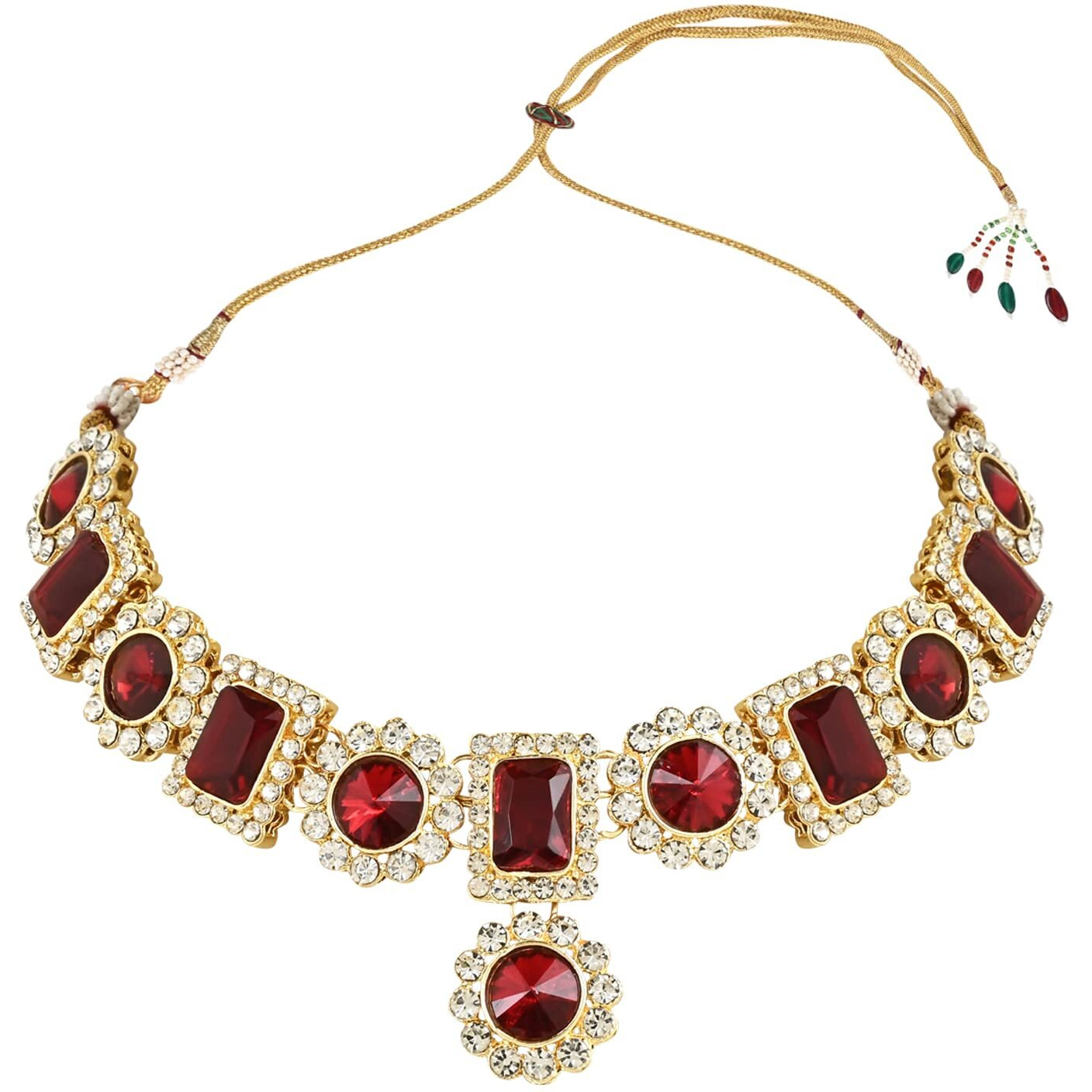 I Jewels 18K Gold Plated Traditional Stone Studded Necklace Jewellery Set For Women And Girls (IJ353M)