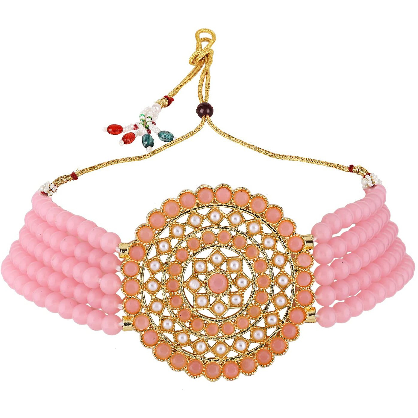Shining Diva Fashion Latest Choker Design Traditional Stylish Fancy Pearl Necklace Jewellery Set for Women (13293s), Pink