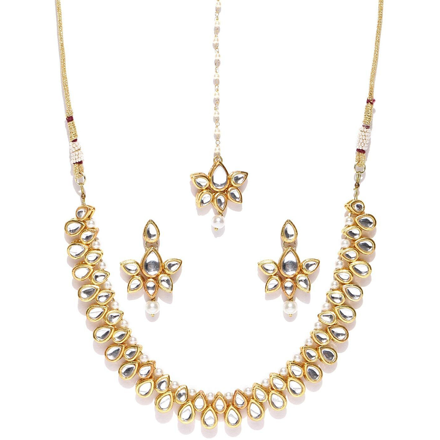 karatcart White Gold-Plated Metal Handcrafted Kundan Stone-Studded Choker Jewellery Set for Women