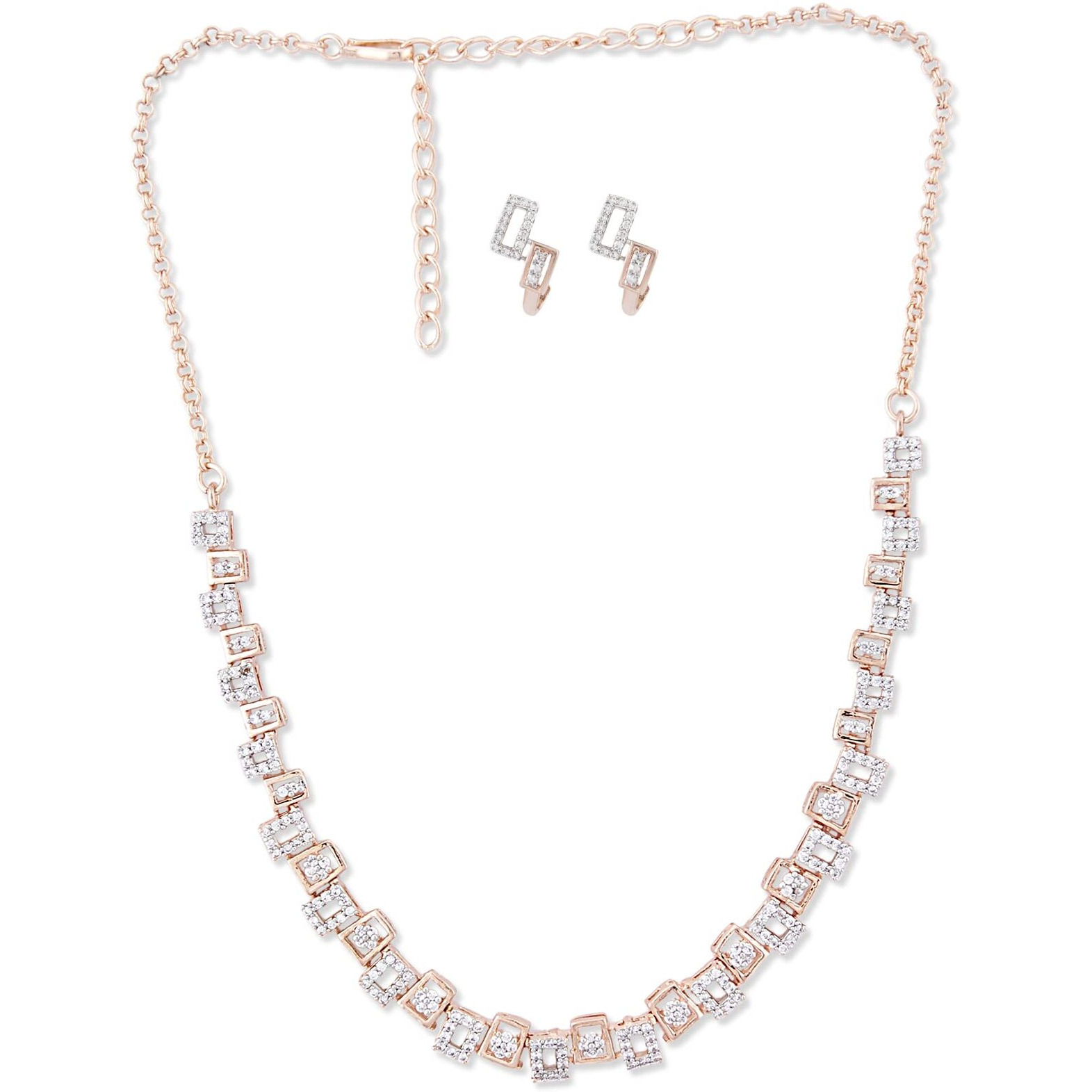 ZAVERI PEARLS Rose Gold Dazzling Cubic Zirconia Necklace & Earring Set For Women-ZPFK15248