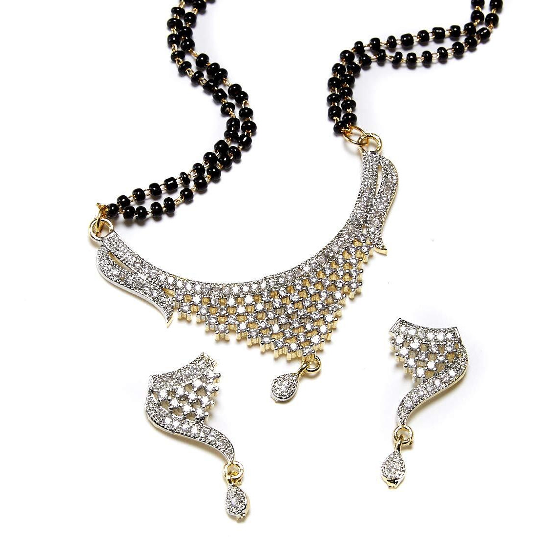 ZENEME Womens Pride Designer American Diamond Gold Plated Mangalsutra & Bangle Set Combo Jewellery For Women (2.4, Design-1)