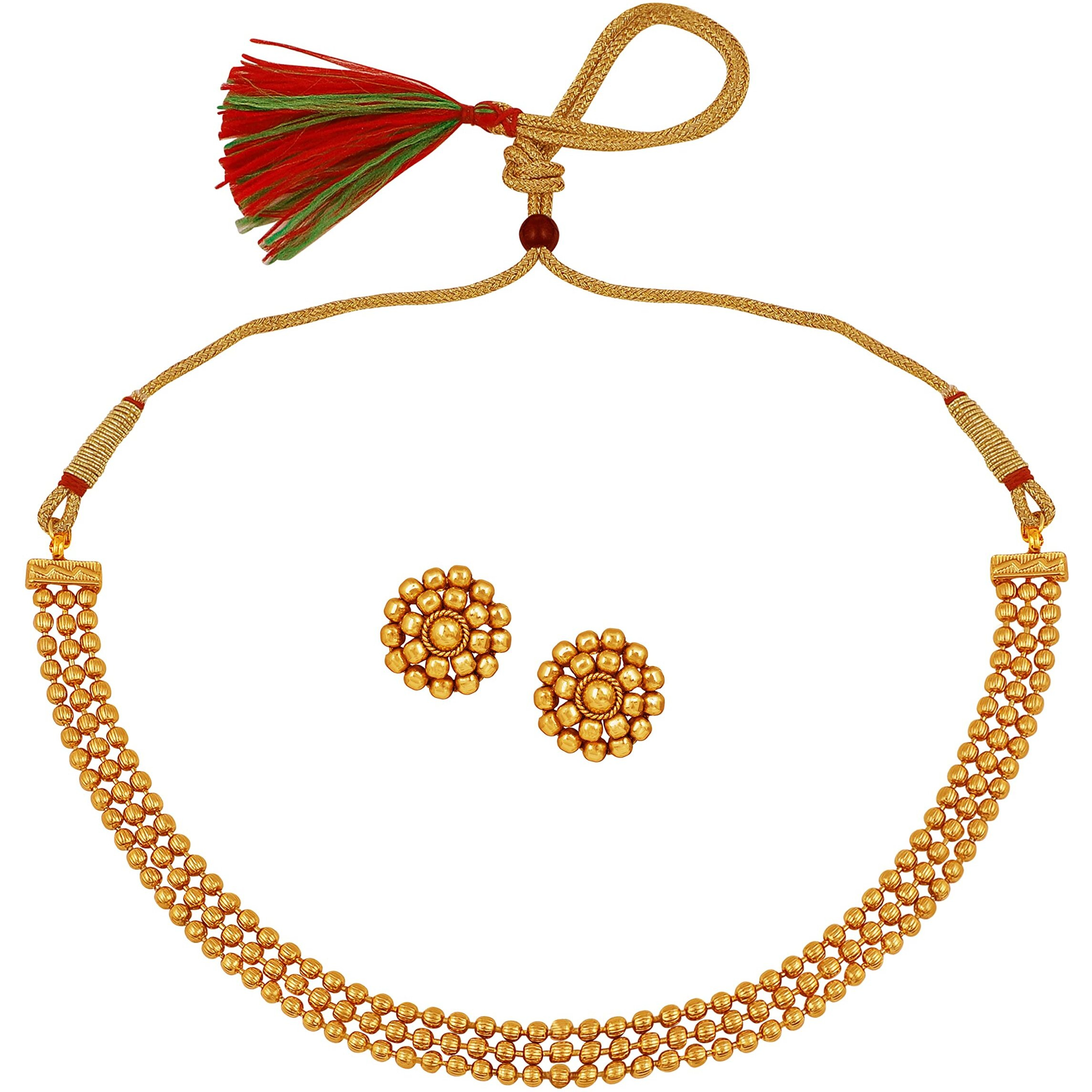 JFL - Jewellery for Less Traditional Ethnic One Gram Gold Plated Beaded Patta Necklace Set with Stud Earring for Women and Girls.,Valentine